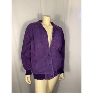 Vintage 1980s Hunt Club Purple Suede Bomber Jacket with Floral Satin Lining – Ma